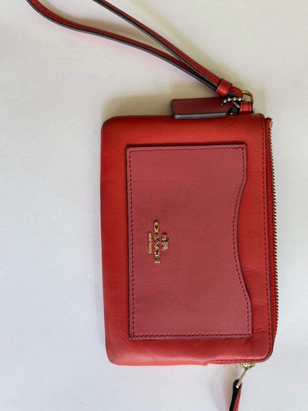 Coach  orange Leather Wristlet Card Case
